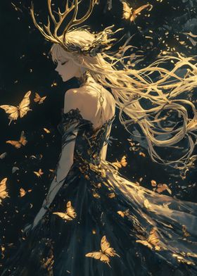 Beauty girl Golden Butterfly Fantasy