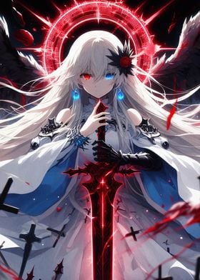 White-Haired Angel with Sword