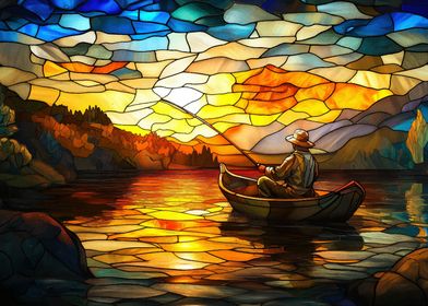 Stained Glass Sunset Fishing