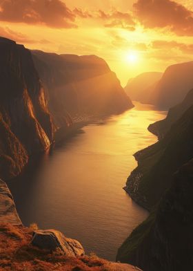 Sunset Fjord Landscape