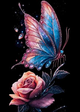 Glitter Butterfly and Rose