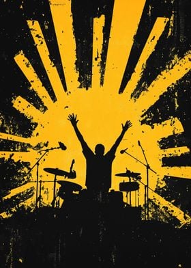 Drummer Silhouette with Sunburst