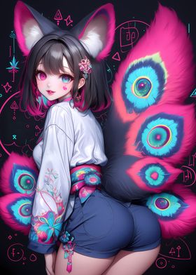 Anime Girl with Peacock Tails