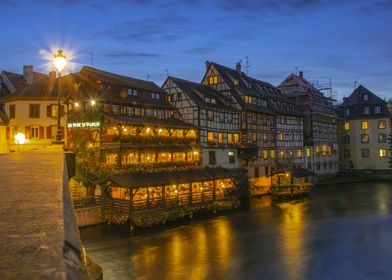 Nighttime Canal in Strasbourg - Alsace, France - Petite France