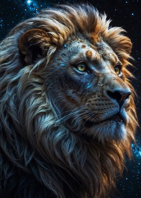 Majestic Lion with Starry Background