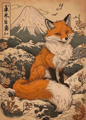 Fox and Mount Fuji