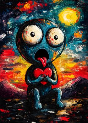 Blue Creature Holding Heart