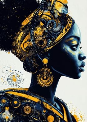 African Woman in Blue and Gold