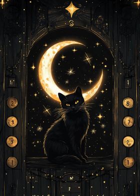 Black Cat Moonlit Window