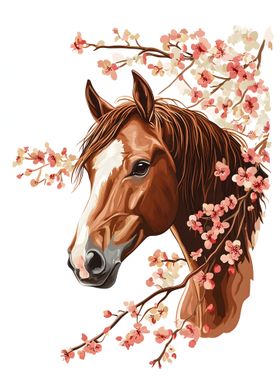 Horse and Cherry Blossoms