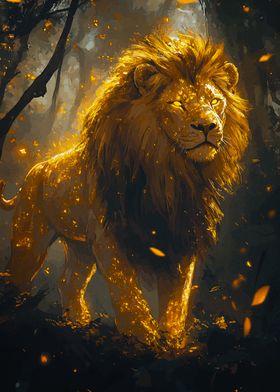 Golden Lion in Forest