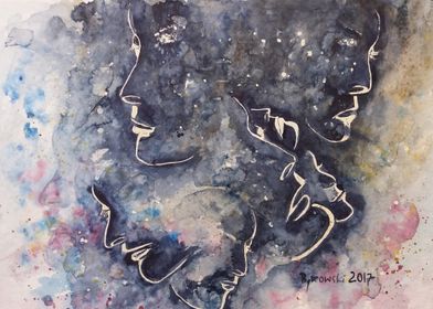 Watercolor Faces in Space