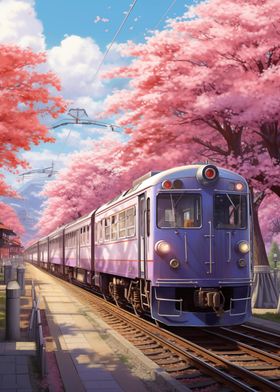 Train Under Cherry Blossoms Sakura Station