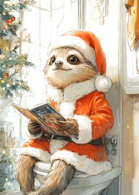 Sloth Santa Reading