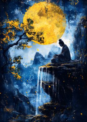 Zen Meditation Under Full Moon