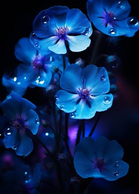 Blue Flowers with Dew Drops