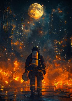 Firefighter Burning City