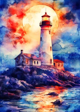 Lighthouse Under Moonlight