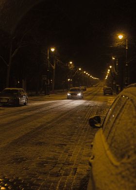 Snowy Night Street