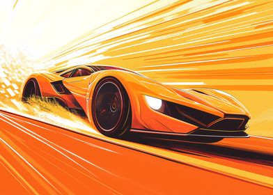 Orange Sports Car Speeding