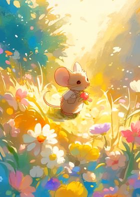 Cute Mouse in Flower Field