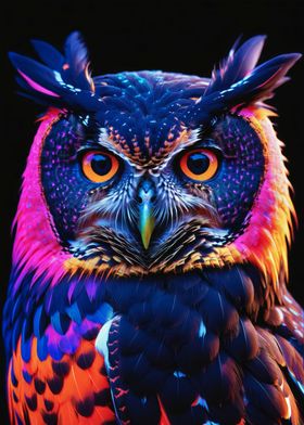 Neon Blacklight Owl Portrait