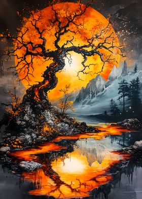 Orange Moon Landscape