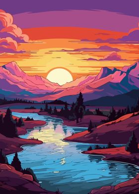 Sunset Mountain River