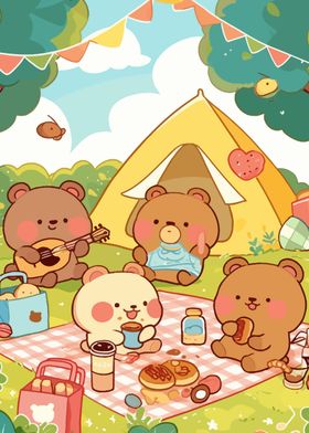 Cute Bear Camping Picnic