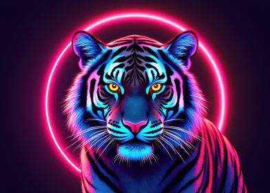 Pink Neon Tiger Art