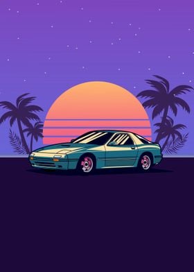 Retro Sunset Car