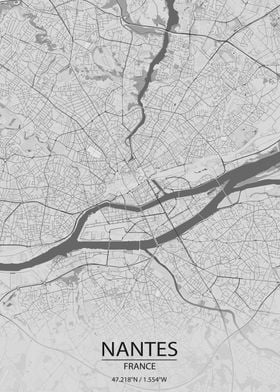 Nantes France Light Grey City Map