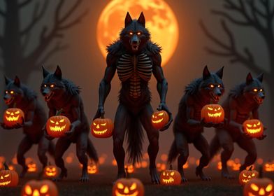 Werewolf Halloween Pumpkins Orange Eyes