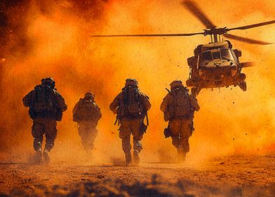 Soldiers Running Helicopter