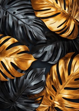 Gold and Black Monstera Leaves