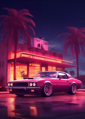 Retro Car Night Scene