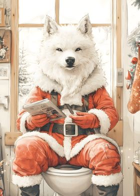 Wolf Santa on Toilet