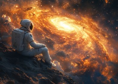 Astronaut Gazing at Galaxy