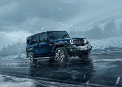 Blue Off-Road SUV in Snow