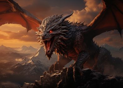 Fiery Dragon on Mountaintop