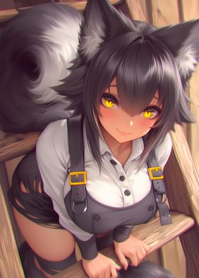 Wolf Girl on Ladder Anime Girl