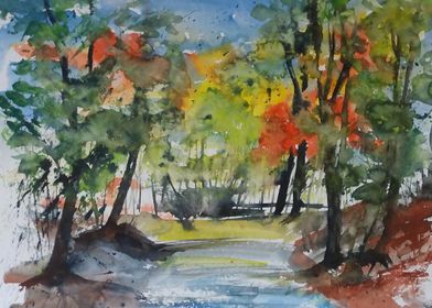 Watercolor Forest Stream