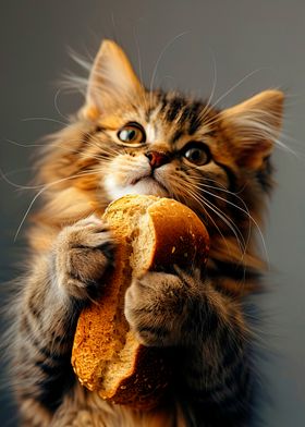 Kitten Holding Bread