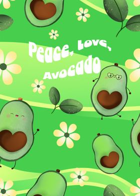 Retro Green Peace, Love, Avocado