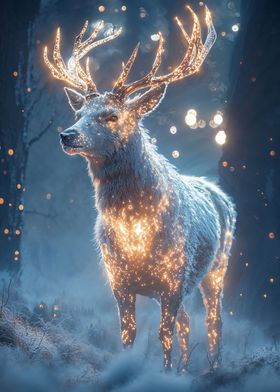 Glowing Deer in Winter Forest