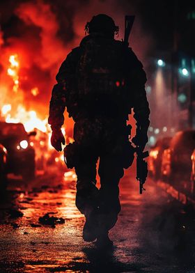 Soldier in War Zone