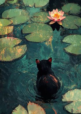 Black Cat by the Pond