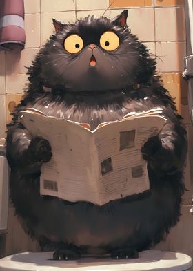 Surprised Cat Reading Newspaper