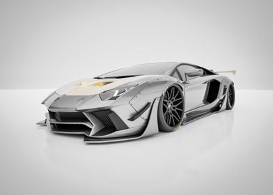 Silver Lamborghini Aventador Front View