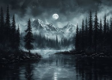 Moonlit Mountain Lake